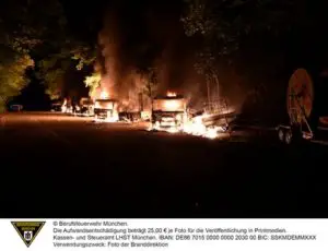 FW-M: Kabeltrommeln und Baufahrzeuge in Brand (Obersendling)