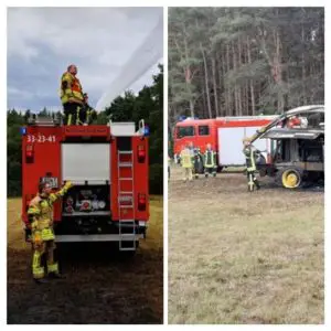 FW-ROW: Grashäcksler steht in Vollbrand – Feuer droht auf Waldstück überzugreifen