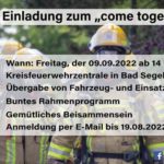 FW-SE: Einladung zur "Come Together" Veranstaltung des Kreisfeuerverbades Segeberg am 09.09.2022 (Vertreter*innen der Presse)